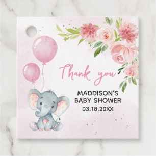 Blush Pink Elephant Baby Shower Favour Tags