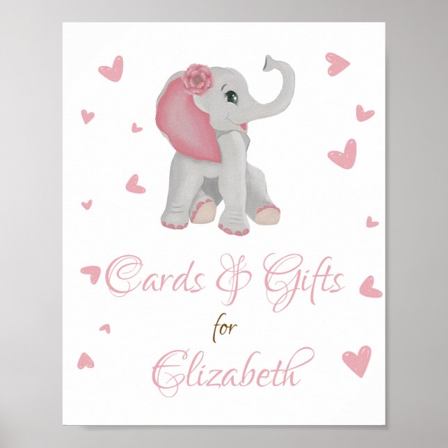 Blush Pink Elephant Gifts & Cards Baby Shower Sign (Front)