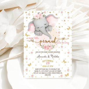 Blush Pink Elephant Gold Floral Baby Girl Shower Invitation
