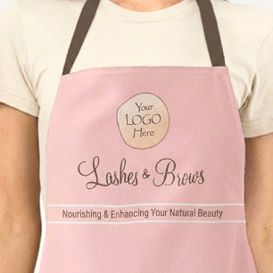 Blush Pink Employee Name Business Logo Lashes Apron