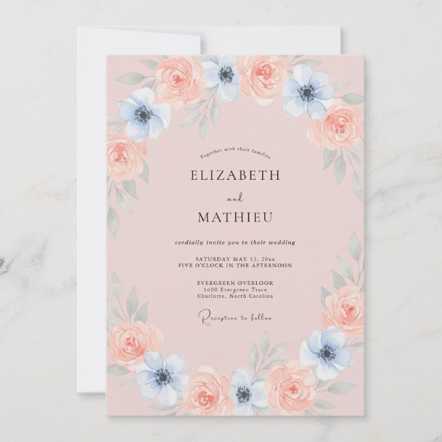 Blush Pink Ethereal Botanical Wedding Invitation (Front)