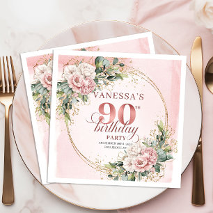 Blush Pink Eucalyptus Floral 90th Birthday Party  Napkin