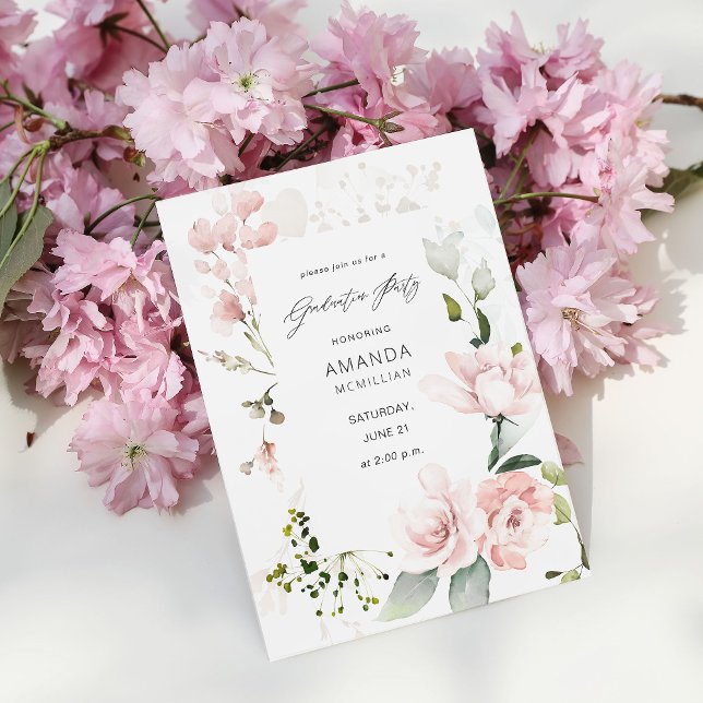 Blush Pink & Eucalyptus Floral Graduation Party Invitation (Creator Uploaded)