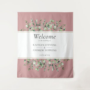 Blush Pink Eucalyptus Wedding Welcome Tapestry