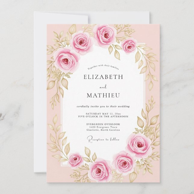 Blush Pink Exquisite Rose Wedding Invitation (Front)