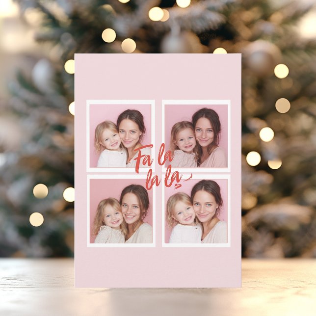 Blush Pink Fa La La La Photo Grid Christmas  Holiday Card (Creator Uploaded)