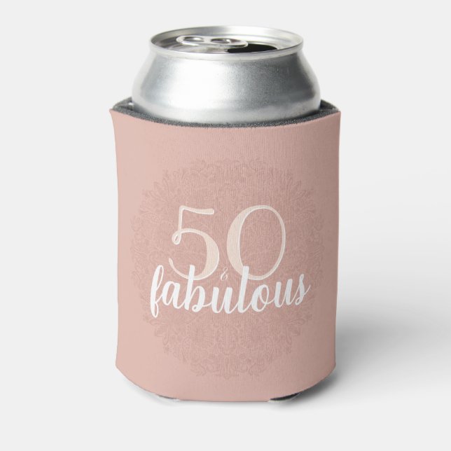 Blush Pink Fabulous Floral Mandala 50th Birthday Can Cooler (Can Back)