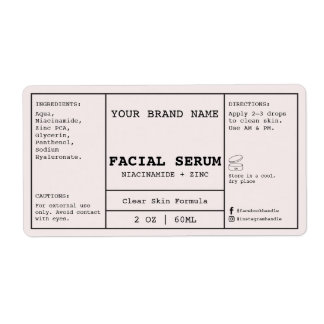 Blush Pink Facial Cosmetic 2 oz. Serum Label