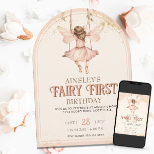 Blush Pink Fairy First Arched 1st Birthday Party Invitation