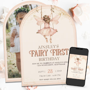 Blush Pink Fairy First Arched 1st Birthday Party Invitation