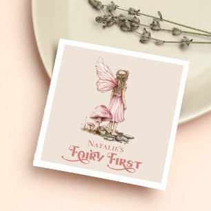 Blush Pink Fairy First Birthday Party Personalised Napkin