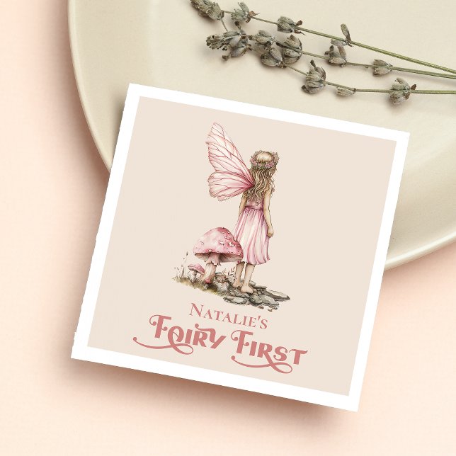 Blush Pink Fairy First Birthday Party Personalised Napkin (Creator Uploaded)