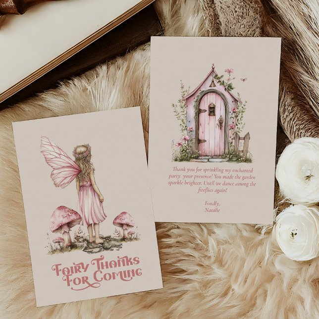 Blush Pink Fairy First Birthday Party Personalised Thank You Card (Creator Uploaded)