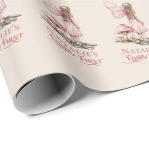 Blush Pink Fairy First Birthday Party Personalised Wrapping Paper
