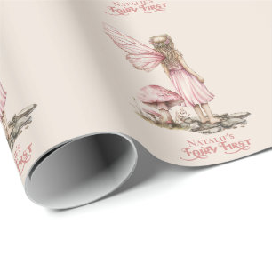 Blush Pink Fairy First Birthday Party Personalised Wrapping Paper