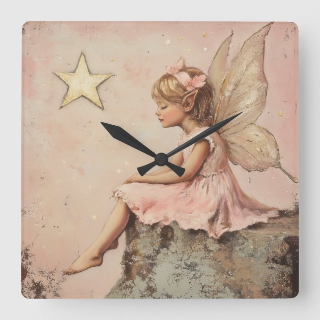 Blush Pink Fairy  Square Wall Clock (Front)