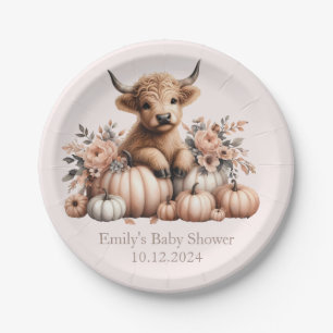 Blush Pink fall Highland Cow Baby Shower Plates