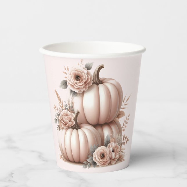 Blush Pink Fall Pumpkin Baby shower cups (Front)
