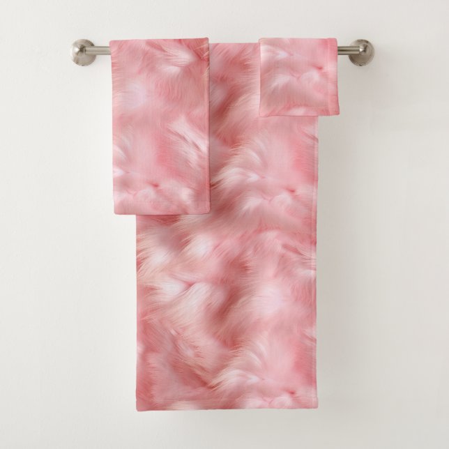 Blush Pink Faux Fur  Bath Towel Set (Insitu)