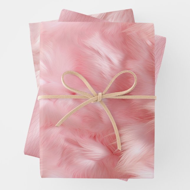 Blush Pink Faux Fur Wrapping Paper Sheet (In situ)