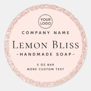 Blush pink faux glitter round product label