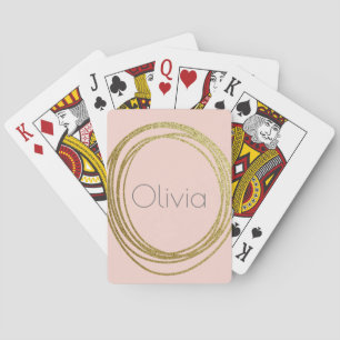 Blush Pink Faux Gold Abstract Circle Design Name Playing Cards