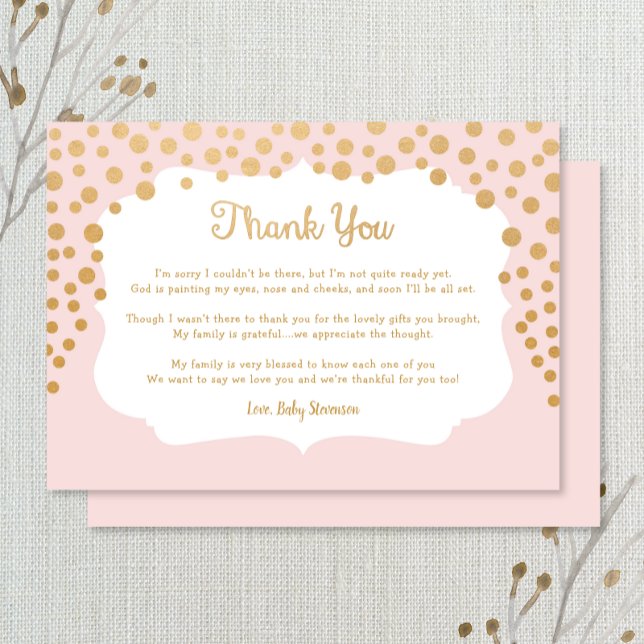 Blush pink faux gold baby shower thank you note card (Creator Uploaded)