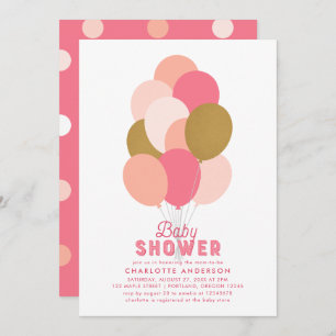 Blush Pink Faux Gold Balloons Baby Shower Invitation