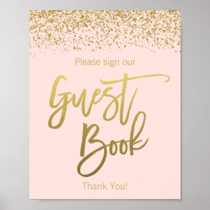 Blush Pink Faux Gold Glitter Guest Book Sign