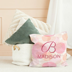Blush Pink Faux Gold Glitter Monogram Name Cushion