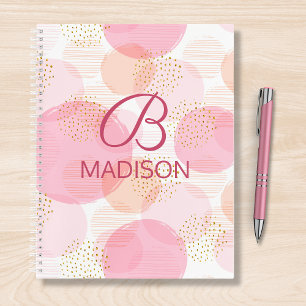 Blush Pink Faux Gold Glitter Monogram Name Notebook