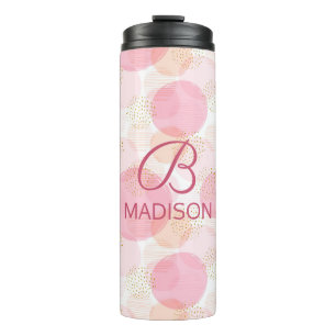 Blush Pink Faux Gold Glitter Monogram Name Thermal Tumbler
