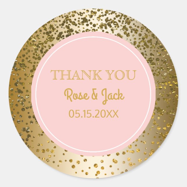Blush Pink Faux Gold Glitter Wedding Favour Classic Round Sticker (Front)