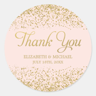 Blush Pink Faux Gold Glitter Wedding Thank You Classic Round Sticker