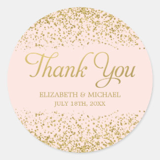 Blush Pink Faux Gold Glitter Wedding Thank You Round Sticker
