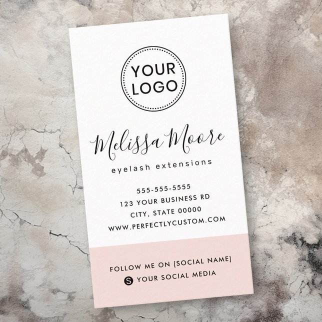Blush pink feminine custom logo social media business card (Blush pink feminine custom logo social media business card)