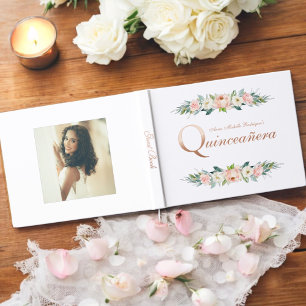 Blush Pink Feminine Floral Quinceañera Guest Book