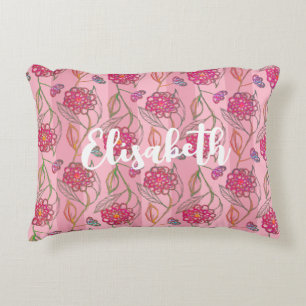 Blush Pink Feminine Floral Striped Print Add Name Decorative Cushion