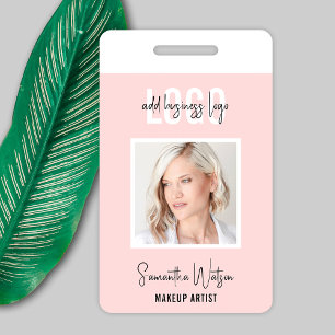 Blush Pink Feminine Logo Beauty Salon Photo ID ID Badge