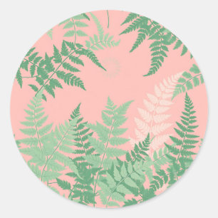 Blush Pink Fern Leaf Botanical Sage Green Modern Classic Round Sticker
