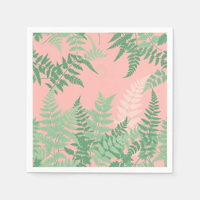 Blush Pink Fern Leaf Botanical Sage Green Modern  Napkin (Front)