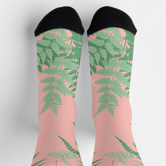 Blush Pink Fern Leaf Botanical Sage Green Modern  Socks (Top)