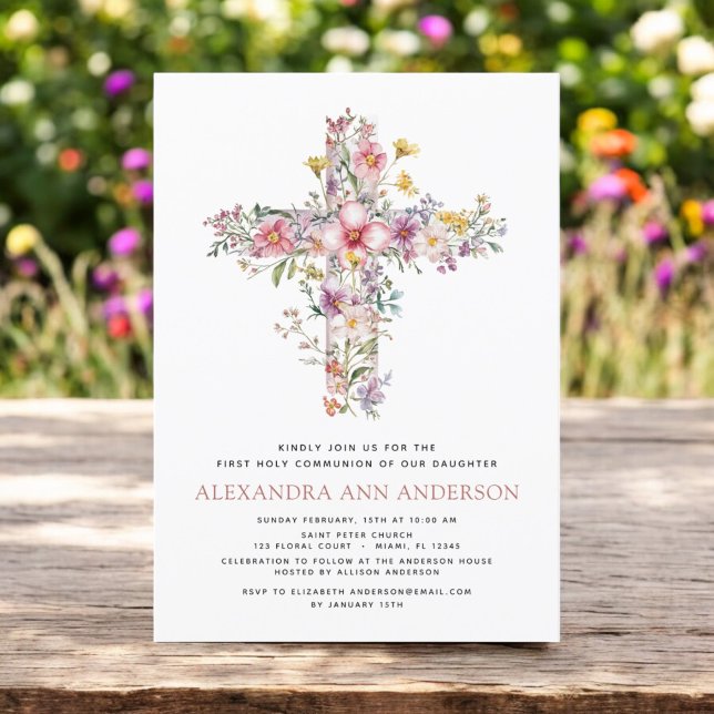 Blush Pink First Holy Communion Rose Greenery Invitation (Creator Uploaded)