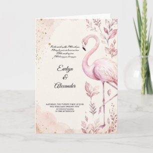 Blush Pink Flamingo Watercolor Gold Wedding  Card