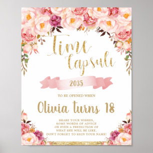Blush Pink Floral 1st Birthday Time Capsule Sign