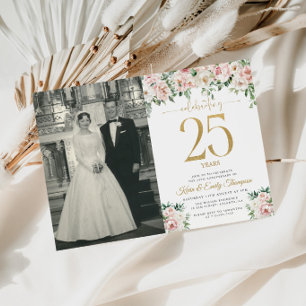 Blush Pink Floral 25th Anniversary Invitation