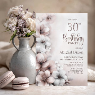 Blush Pink Floral 30th Birthday Party Invitation