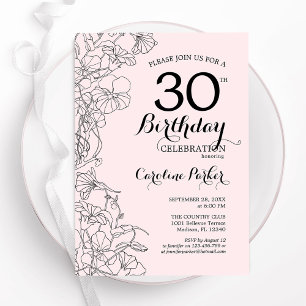 Blush Pink Floral 30th Birthday Party Invitation