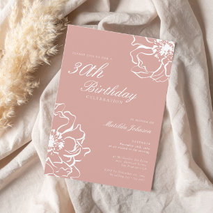 Blush Pink Floral 30th Birthday Party Invitation