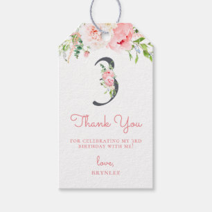 Blush Pink Floral 3rd Birthday Thank You Gift Tags